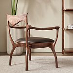 Стул деревянный с мягким сиденьем из коричневой натуральной кожи Moon Walnut Furniture варинант исполнения - 2 | Loft Concept в Сочи