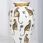 Ваза белая овальная с рисунком леопардов и золотыми акцентами LEOPARD Collection варинант исполнения - 3 | Loft Concept в Сочи