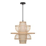 Подвесной светильник фигурный из деревянных прутьев с плафоном из натуральной ткани Light Inside the Cell варинант исполнения - 3 | Loft Concept в Сочи