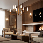 Люстра на штанге с 8-ю цилиндрическими матовыми плафонами и шарами из камня Orb Essence варинант исполнения - 9 | Loft Concept в Сочи