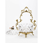 Конфетница с бронзовой ручкой и фарфоровой птичкой на крышке Eden Garden варинант исполнения - 2 | Loft Concept в Сочи