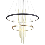 Люстра подвесная с 2-мя круглыми подвесами в черном и золотистом цвете и вертикальными подвесками Ring Horizontal варинант исполнения - 1 | Loft Concept в Сочи