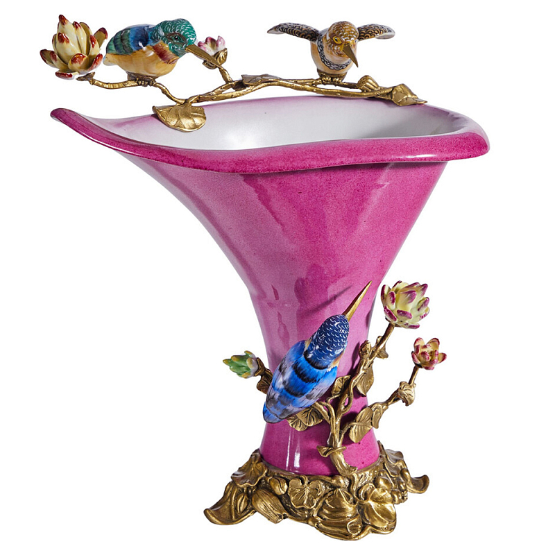 Ваза розового цвета из фарфора с птичкми и цветущими ветвями Garden of Eden Розовый Бронза Мульти в Сочи | Loft Concept 