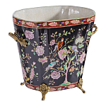 Кашпо из фарфора черная с цветочной росписью и бронзовой стрекозой Spring Garden варинант исполнения - 3 | Loft Concept в Сочи