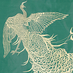 Обои ручная роспись в стиле Арт-деко Whistler Peacocks Original colourway on green painted silk варинант исполнения - 2 | Loft Concept в Сочи
