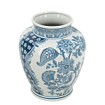 Ваза округлой формы белого цвета с синим растительным узором Blue & White Ornament  варинант исполнения - 1 | Loft Concept в Сочи