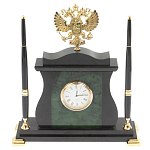 Часы настольные с Гербом России и 2-мя шариковыми ручками в комплекте Stone Clock варинант исполнения - 1 | Loft Concept в Сочи