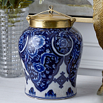 Ваза с насыщенным синим орнаментом и золотой крышкой Blue & White Ornament  варинант исполнения - 2 | Loft Concept в Сочи