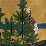 Обои ручная роспись Tsuro Cranes Original colourway on Gold Bullion gilded silk варинант исполнения - 2 | Loft Concept в Сочи