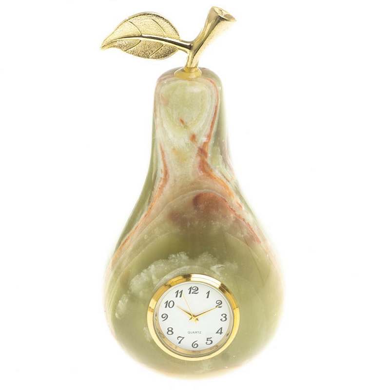 Часы настольные в виде груши из натурального камня Оникс Stone Clock Зеленый Коричневый Золотой Часы настольные в виде груши из натурального камня Оникс Stone Clock Зеленый Коричневый Золотой в Сочи | Loft Concept