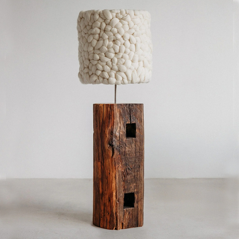 Торшер с вязаным абажуром Woolen Floor Lamp Белый Коричневый Торшер с вязаным абажуром Woolen Floor Lamp Белый Коричневый в Сочи | Loft Concept
