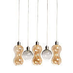 Люстра с 3-мя плафонами волнообразной формы цвета янтарь и 2-мя прозрачными шарообразными плафонами Lucid Rain  варинант исполнения - 1 | Loft Concept в Сочи