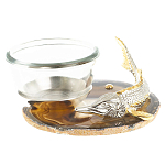 Икорница с декором "Стерлядка" с гравировкой на подставке из натурального камня Агат Decorative Cavair Dishes варинант исполнения - 1 | Loft Concept в Сочи