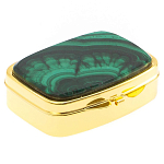 Таблетница карманная прямоугольная с 2-мя отделениями с зеркалом и накладкой из натурального камня Малахит Gold Stone Pillboxes варинант исполнения - 1 | Loft Concept в Сочи