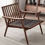 Кресло c каркасом из массива дерева и мягкой кожаной обивкой Walnut Armchair варинант исполнения - 8 | Loft Concept в Сочи