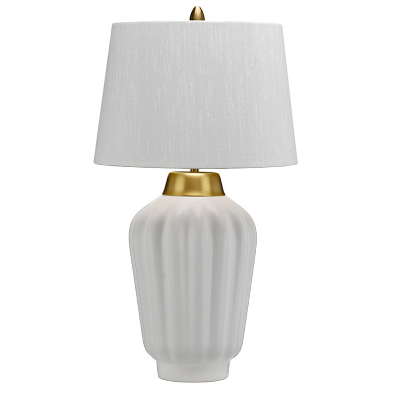 Настольная лампа с белым конусным абажуром и ребристым керамическим основанием Quintiesse Матовая латунь Белый в Сочи | Loft Concept 