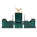 Настольный письменный набор из змеевика тёмно-зелёного цвета с декором в виде орла Successful Leader варинант исполнения - 6 | Loft Concept в Сочи