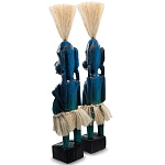 Комплект из 2-х деревянных статуэток Asmat Straw Headdress Statuettes Blue варинант исполнения - 4 | Loft Concept в Сочи