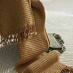 Плед из шерсти цвета охры с бахарамой Waffle Comfort варинант исполнения - 6 | Loft Concept в Сочи