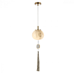 Подвесной светильник с шарообразным плафоном из белого стекла с подвеской из камня и кисточкой Agatelle варинант исполнения - 3 | Loft Concept в Сочи