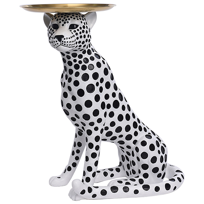 Декоративная статуэтка с подносом Leopard Tray Statuette Латунь Белый Черный Декоративная статуэтка с подносом Leopard Tray Statuette Латунь Белый Черный в Сочи | Loft Concept