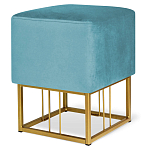 Пуф квадратный голубой велюр на золотом металлическом основании Celeste Blue варинант исполнения - 1 | Loft Concept в Сочи