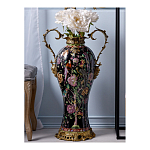 Ваза из фарфора черная с цветочной росписью и бронзовыми элементами Spring Garden варинант исполнения - 3 | Loft Concept в Сочи