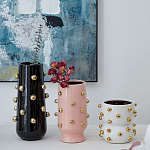 Ваза черная цилиндрическая с глянцевым покрытием и золотыми декоративными элементами Molecule Collection варинант исполнения - 4 | Loft Concept в Сочи