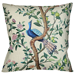 Подушка декоративная с изображением птицы в саду Beige Chinoiserie Blue Bird in the Garden Cushion варинант исполнения - 1 | Loft Concept в Сочи