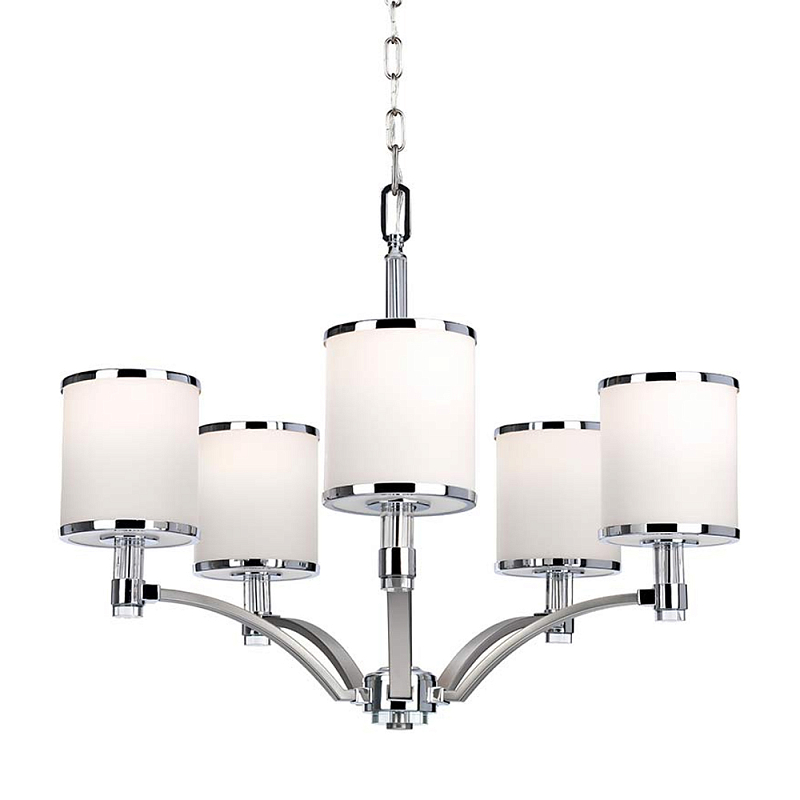 Люстра с белыми стеклянными плафонами в форме цилиндра Feiss Никель Хром Белый Бежевый в Сочи | Loft Concept 