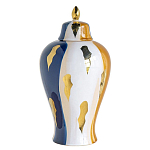 Ваза с крышкой и мазками синего и золого цвета на белом фоне Chinoiserie Ceramics варинант исполнения - 1 | Loft Concept в Сочи