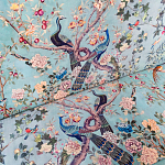 Трехместный диван из натурального бука бирюзовый с изображением птиц и цветов Turquoise Chinoiserie Garden Sofa варинант исполнения - 9 | Loft Concept в Сочи