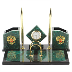 Настольный письменный набор из змеевика с часами и гербом Successful Leader варинант исполнения - 1 | Loft Concept в Сочи