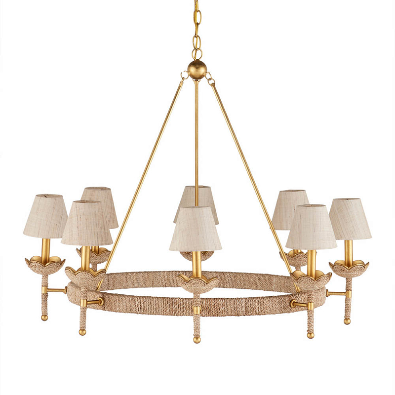 Люстра из кованого железа с отделкой плетеной веревкой и сусальным золотом Parisian Style Золотой Бежевый в Сочи | Loft Concept 