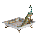 Блюдо квадратное с павлином на бронзовых ножках Eden Garden варинант исполнения - 2 | Loft Concept в Сочи
