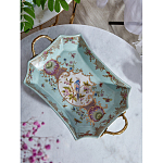 Блюдо прямоугольное из голубого фарфора с ручками и рисунком птиц и цветов Blue Garden варинант исполнения - 3 | Loft Concept в Сочи