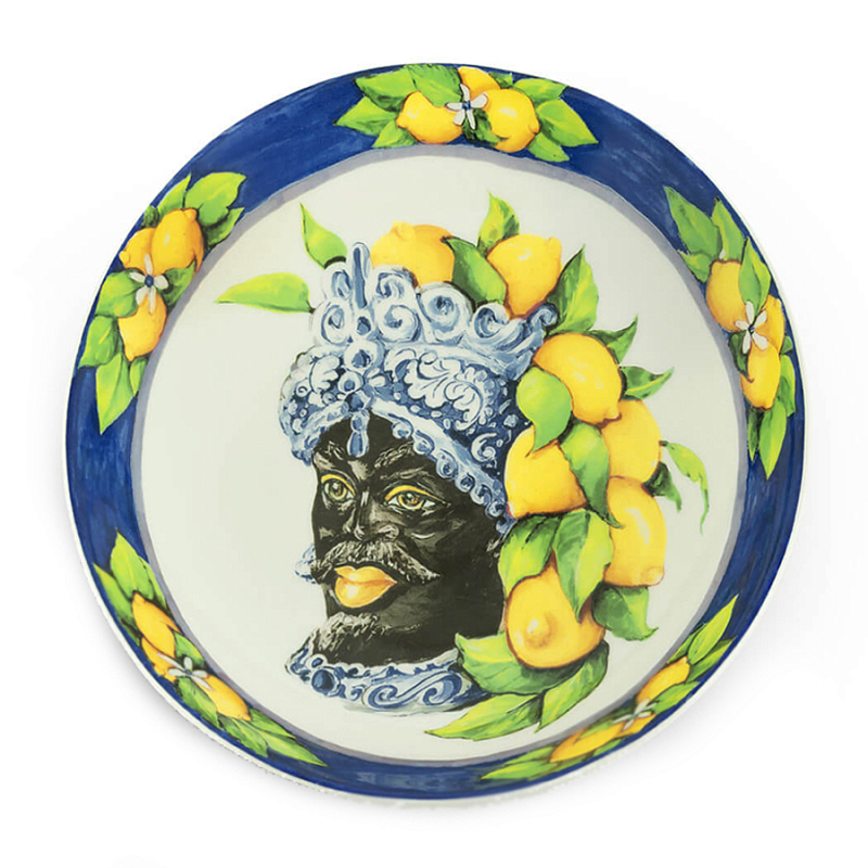 Тарелка Abhika SOUP PLATE MORO HEAD D 22,5 Blue Темно-синий Желтый в Сочи | Loft Concept 