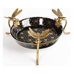 Блюдо черного цвета из фрафора на бронзовых ножках в виде стрекоз Eden Garden варинант исполнения - 1 | Loft Concept в Сочи