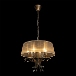 Люстра подвесная круглая с тканевым полупрозрачным абажуром и подвесками 6 ламп Gilded Elegance варинант исполнения - 3 | Loft Concept в Сочи