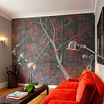 Обои ручная роспись Summer Night Blossom Original colourway on Edo Night painted silk варинант исполнения - 2 | Loft Concept в Сочи