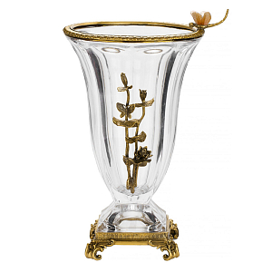 Ваза из прозрачного стекла с бронзовой вставкой в виде цветущей ветви Eden Garden porcelain and bronze