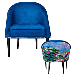 Кресло из натурального бука синее с цветочным принтом Impressionism in Art варинант исполнения - 2 | Loft Concept в Сочи