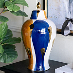 Ваза с крышкой и мазками синего и золого цвета на белом фоне Chinoiserie Ceramics варинант исполнения - 3 | Loft Concept в Сочи