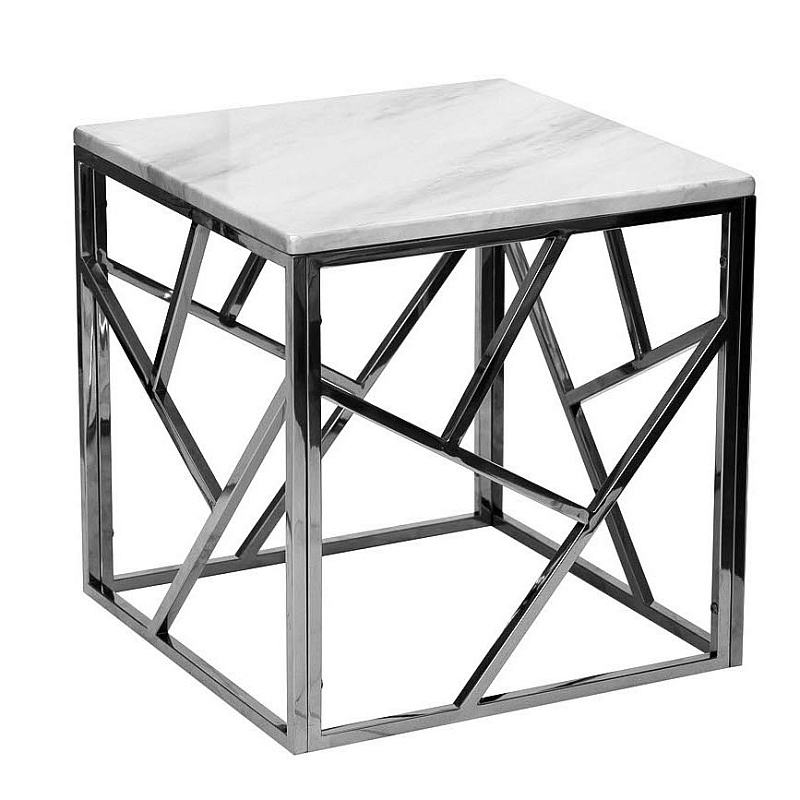 Приставной стол Serene Furnishing Chrome Marble Top Side Table Хром Белый в Сочи | Loft Concept 