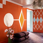 Обои ручная роспись Chez Nina by India Mahdavi Lantana colourway on Arancio dyed silk варинант исполнения - 1 | Loft Concept в Сочи