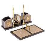 Настольный письменный набор из бежевого мрамора с часами Marble Accessory варинант исполнения - 2 | Loft Concept в Сочи