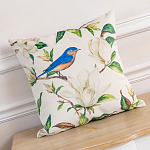 Декоративная подушка бежевая с изображением птица в саду Blooming Blue Birds варинант исполнения - 2 | Loft Concept в Сочи