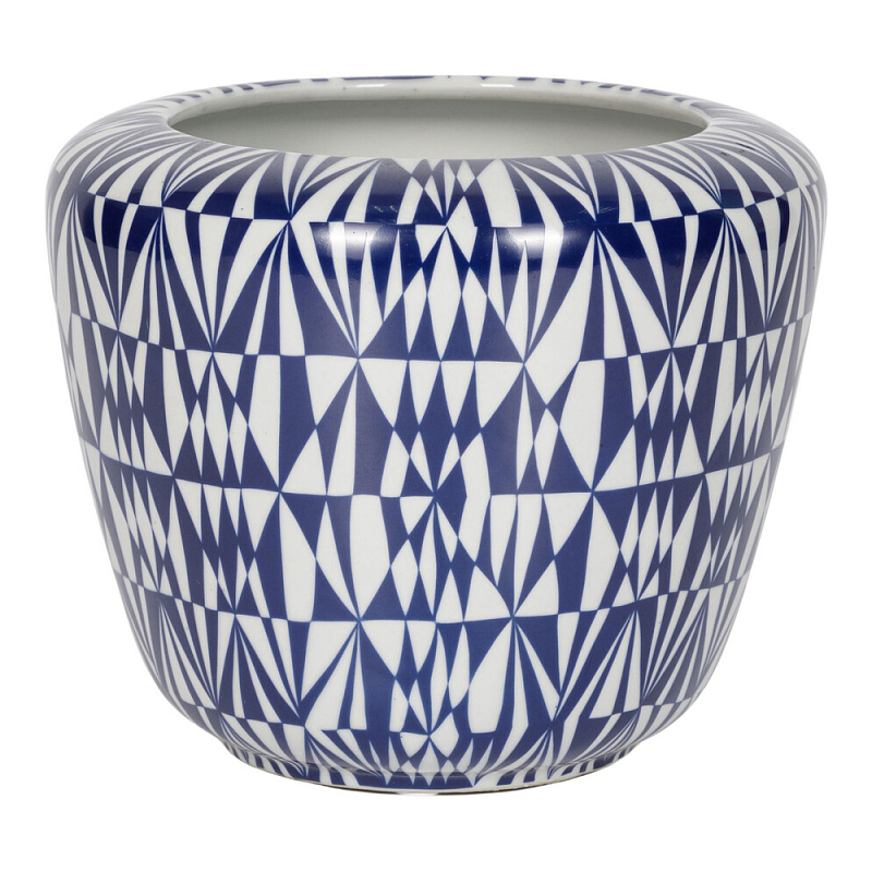 Кашпо с орнаментом в сочетании белого и синего цвета Artistic Flowerpot Синий Белый в Сочи | Loft Concept 