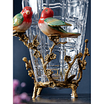 Ваза стеклянная прозрачная с бронзовым основанием в виде ветвей и фарфоровыми птичками Eden Garden варинант исполнения - 5 | Loft Concept в Сочи