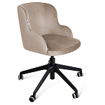Стул с мягкой бежевой обивкой из велюра и подъемно-поворотным механизмом на черных колесиках Harper Beige варинант исполнения - 1 | Loft Concept в Сочи